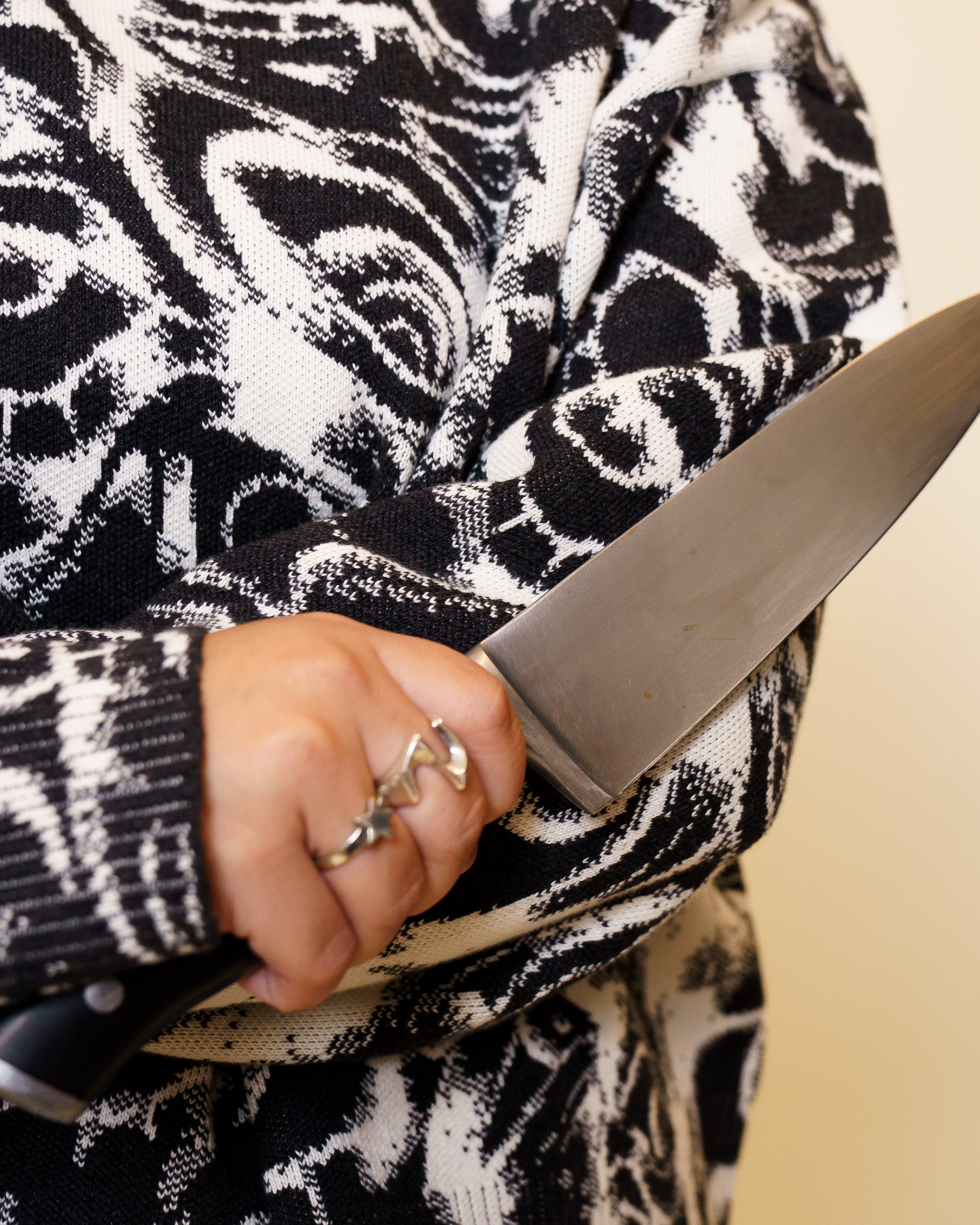 Close up of eyes on your cropped knit sweater.