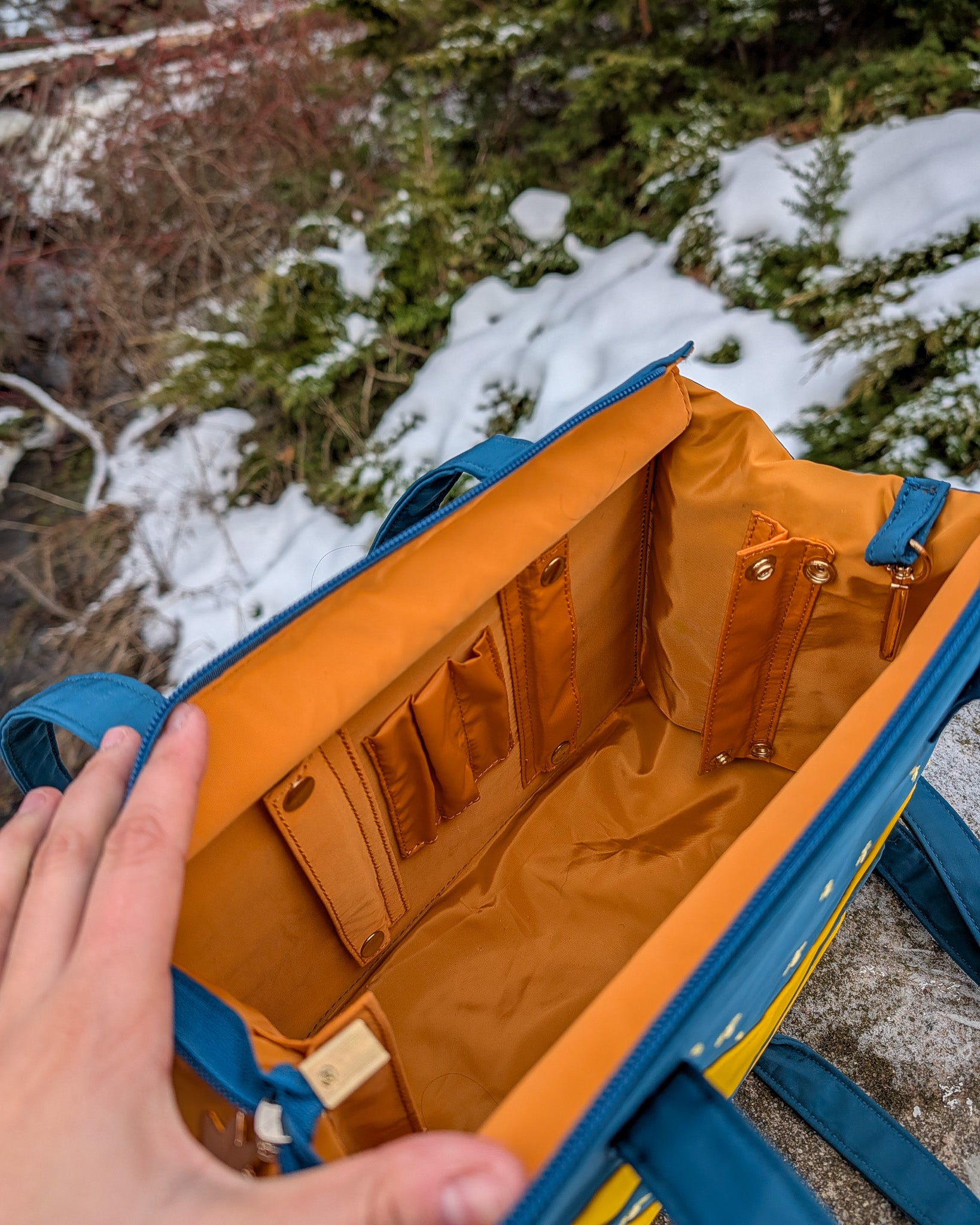 Modular tote bag interior.