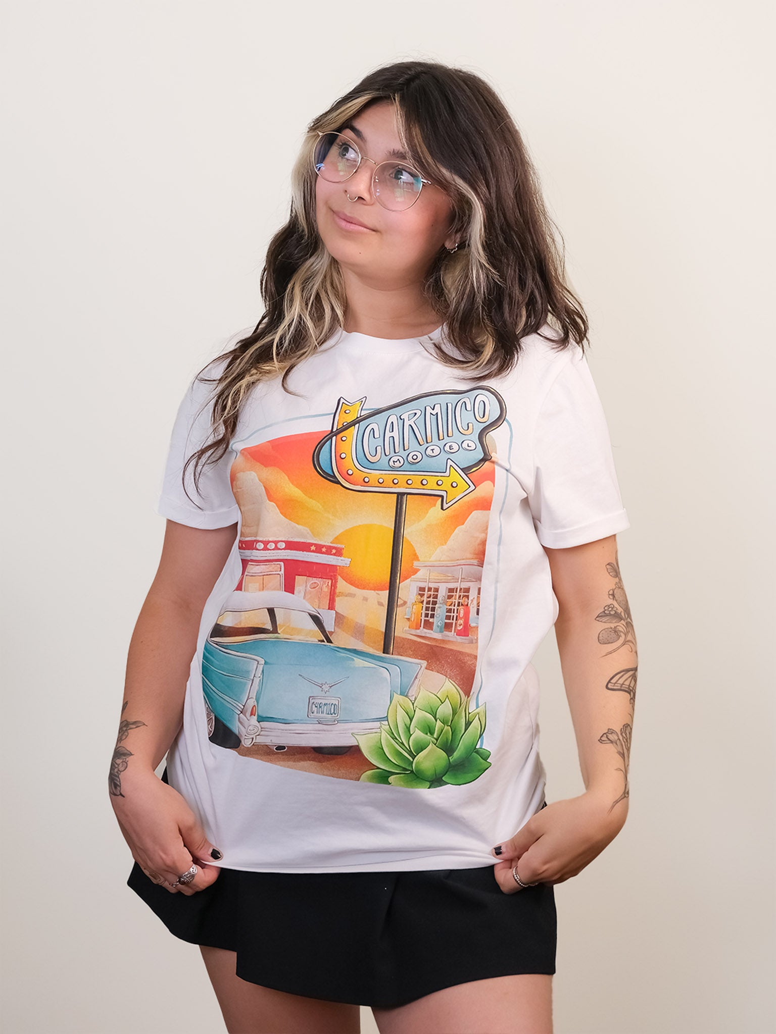 Front view of pit stop cotton tee.