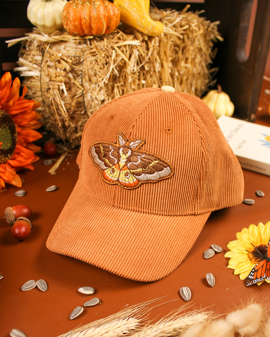 Emperor moth cap in rust.