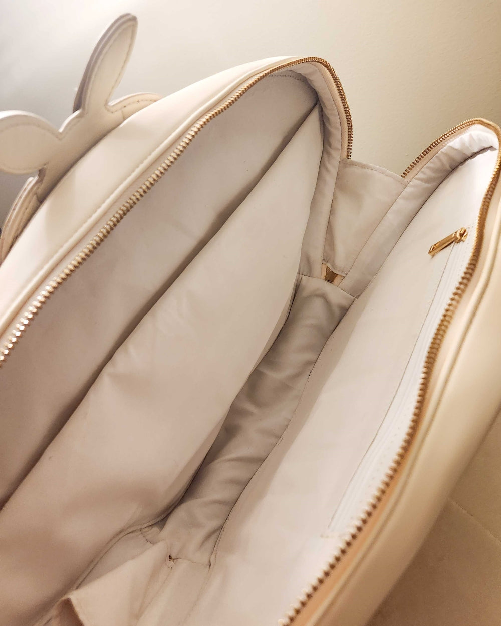 Interior of emperor moth shaped bag.