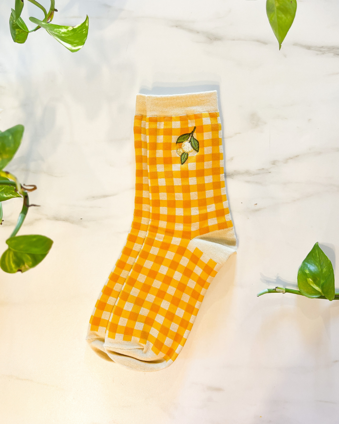 Clementine Gingham Socks | Embroidered